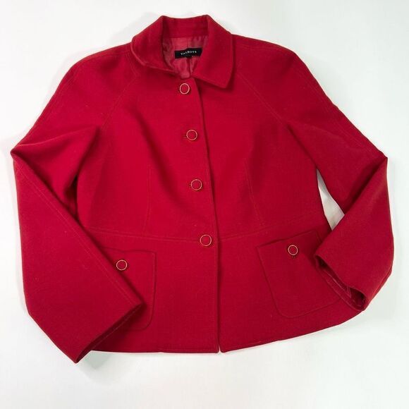 Talbots Wool Blend Single Breasted Blazer Womens 12 Red Collared Pocketed Suit - Picture 1 of 8